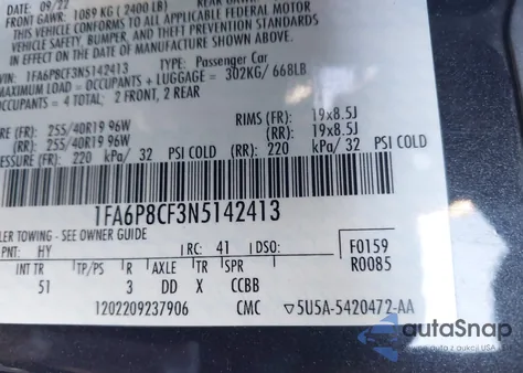 2022 Ford Mustang Gt Premium Fastback из США, поврежденный, VIN 1FA6P8CF3N5142413